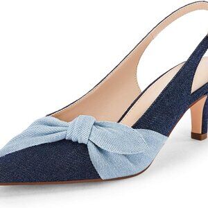 Womens Denim Heels Slingback Pumps Low Kitten Pointed Toe Dress Shoes